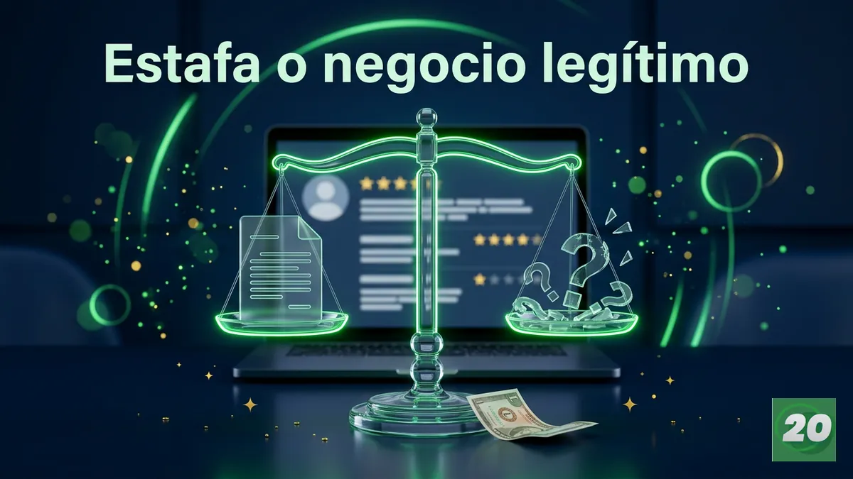Balanza comparando documentos oficiales con reseñas para evaluar si 20Bet es confiable en Honduras