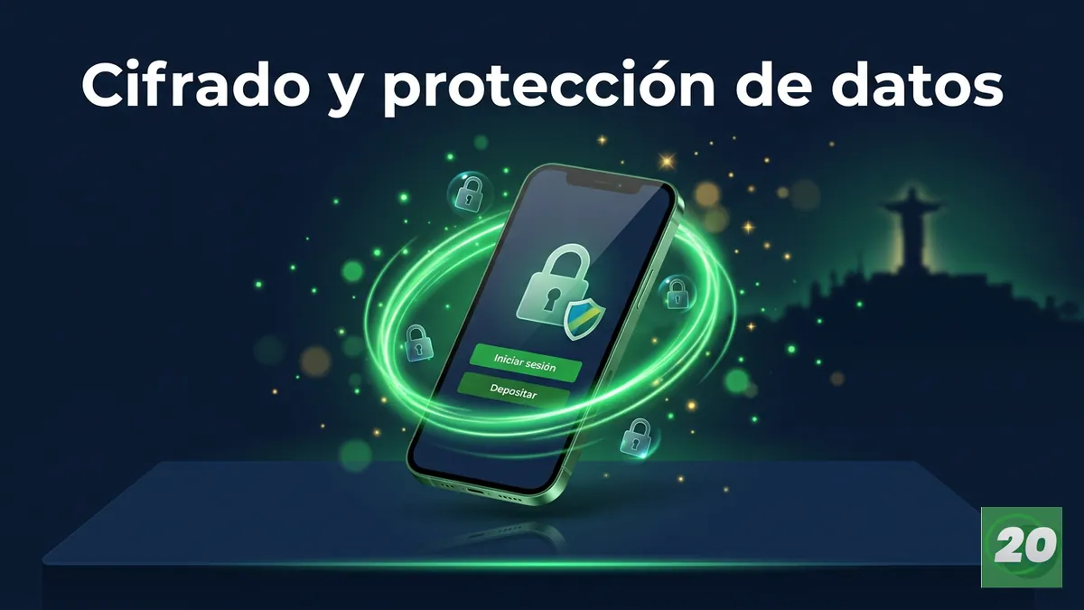 Mockup de celular con candado y escudo mostrando el cifrado SSL declarado por 20Bet para jugadores hondureños