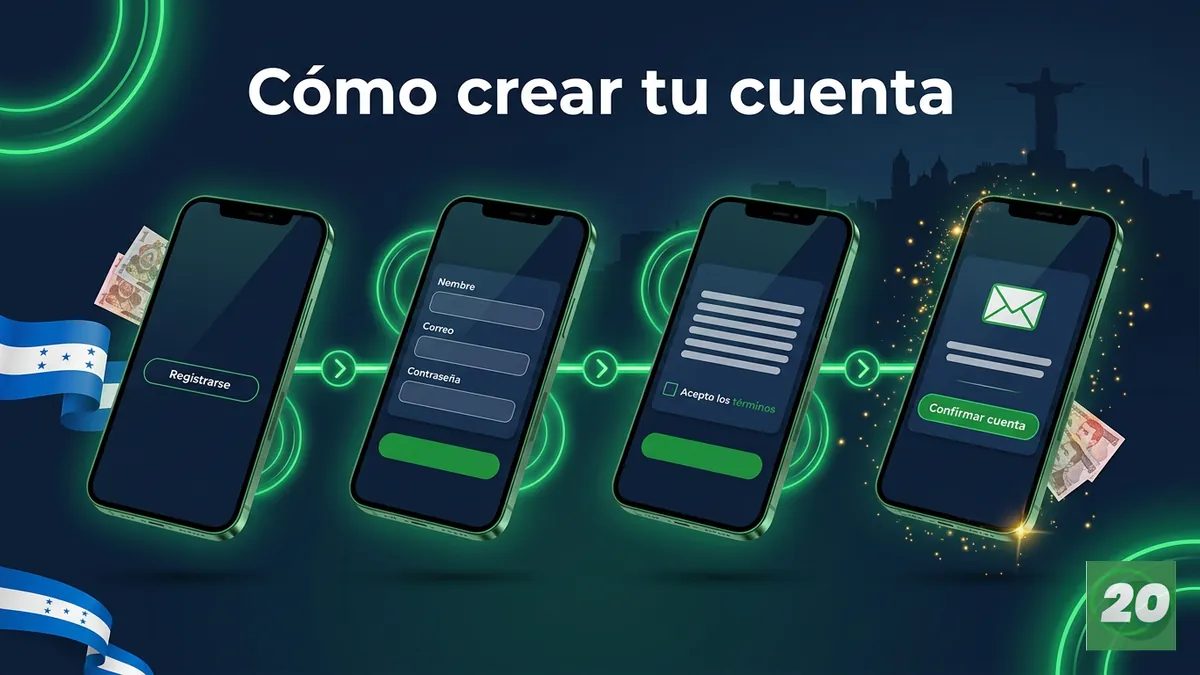 Pasos para crear una cuenta en 20Bet: formulario, términos y confirmación por correo