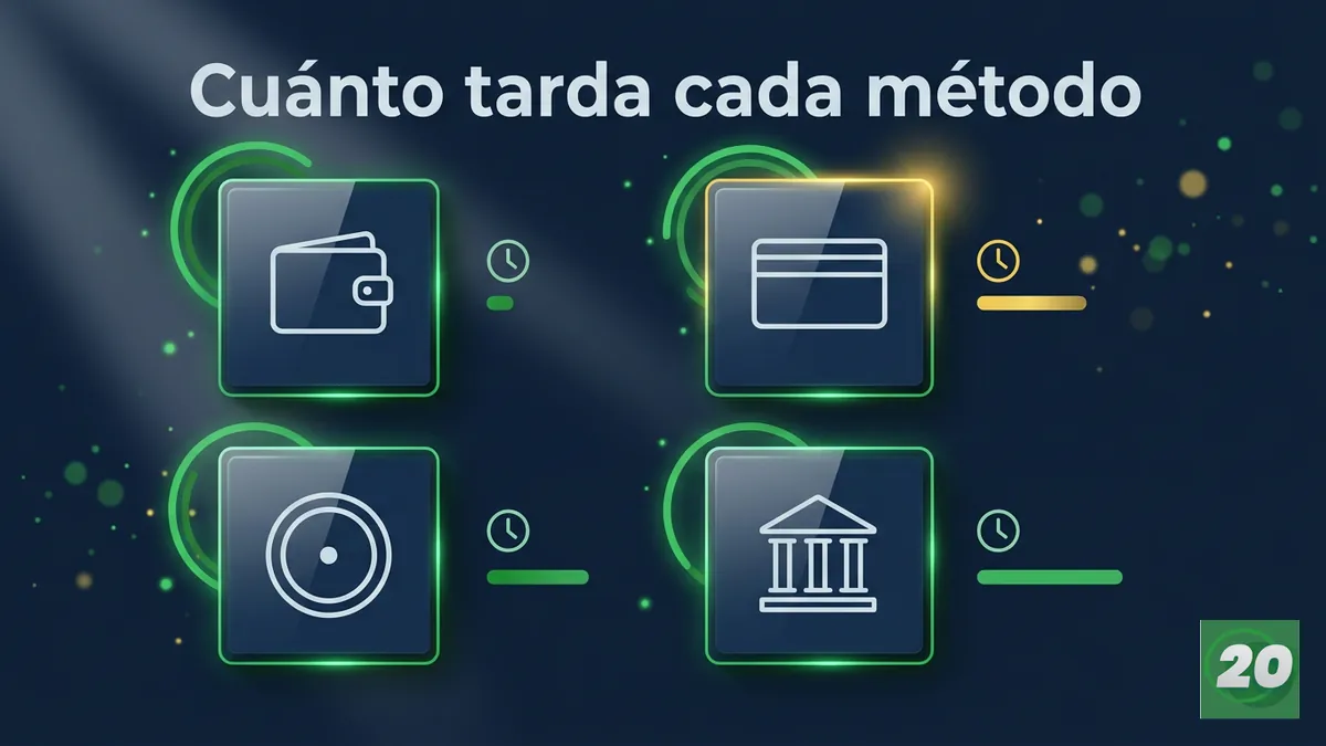 Comparación visual de métodos de pago y tiempos de retiro disponibles en 20Bet Honduras