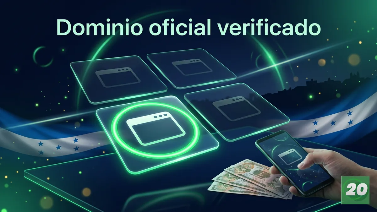 Comparación visual entre el dominio oficial verificado de 20Bet y otras direcciones sin respaldo