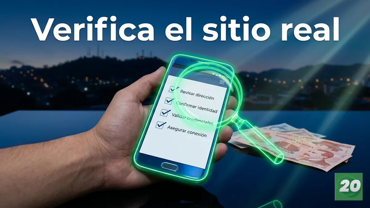 Celular con lista de verificación para confirmar el sitio real de 20Bet antes de iniciar sesión